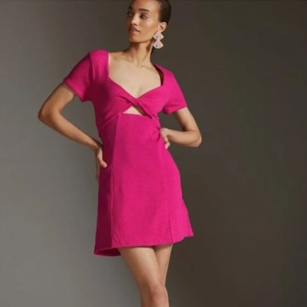 Anthropologie Fuchsia Twist-Front Mini Dress